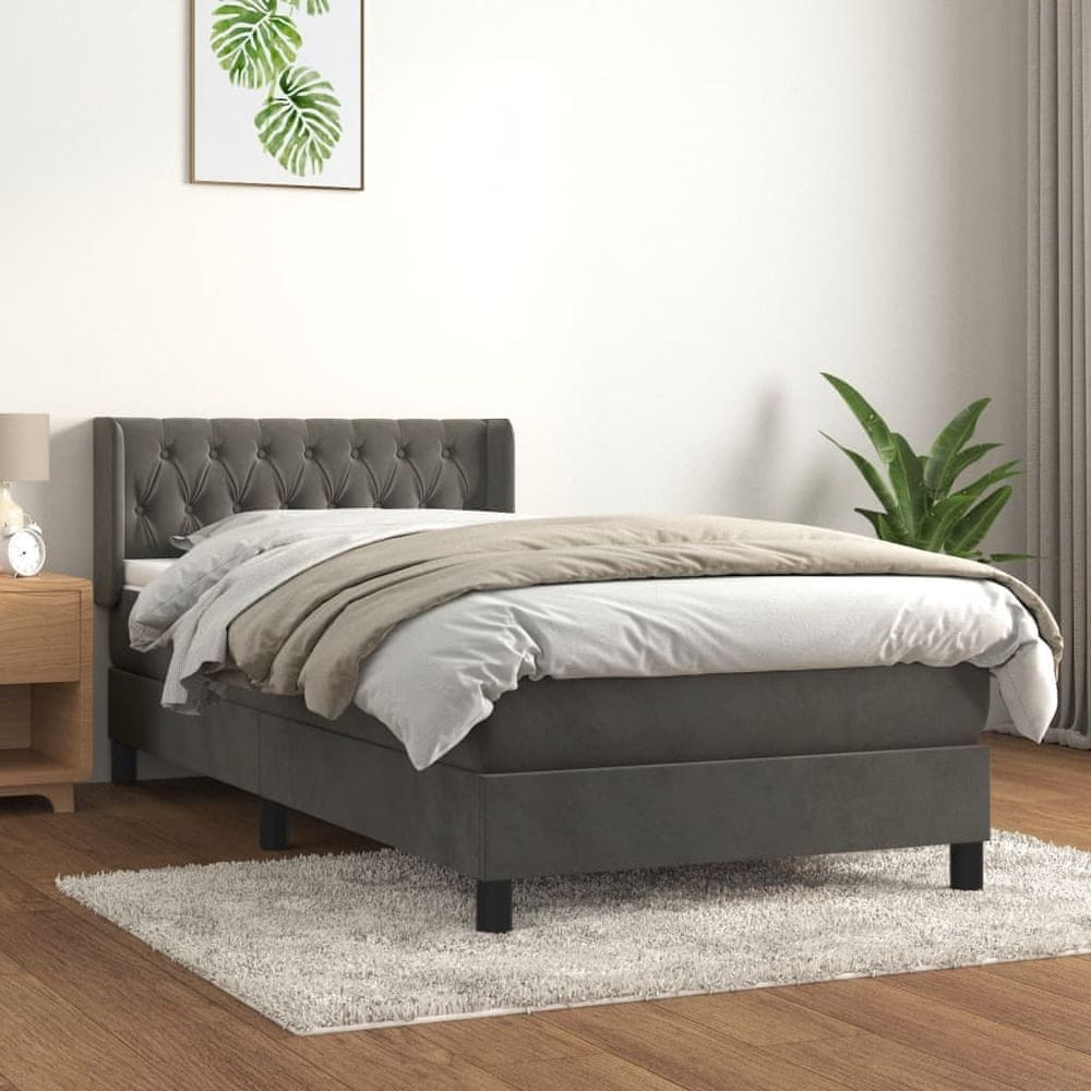 Petromila vidaXL Posteľný rám boxspring s matracom tmavosivý 90x190 cm zamat