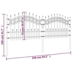Vidaxl Záhradný plot s hrotmi čierny 115 cm oceľ s práškovým nástrekom