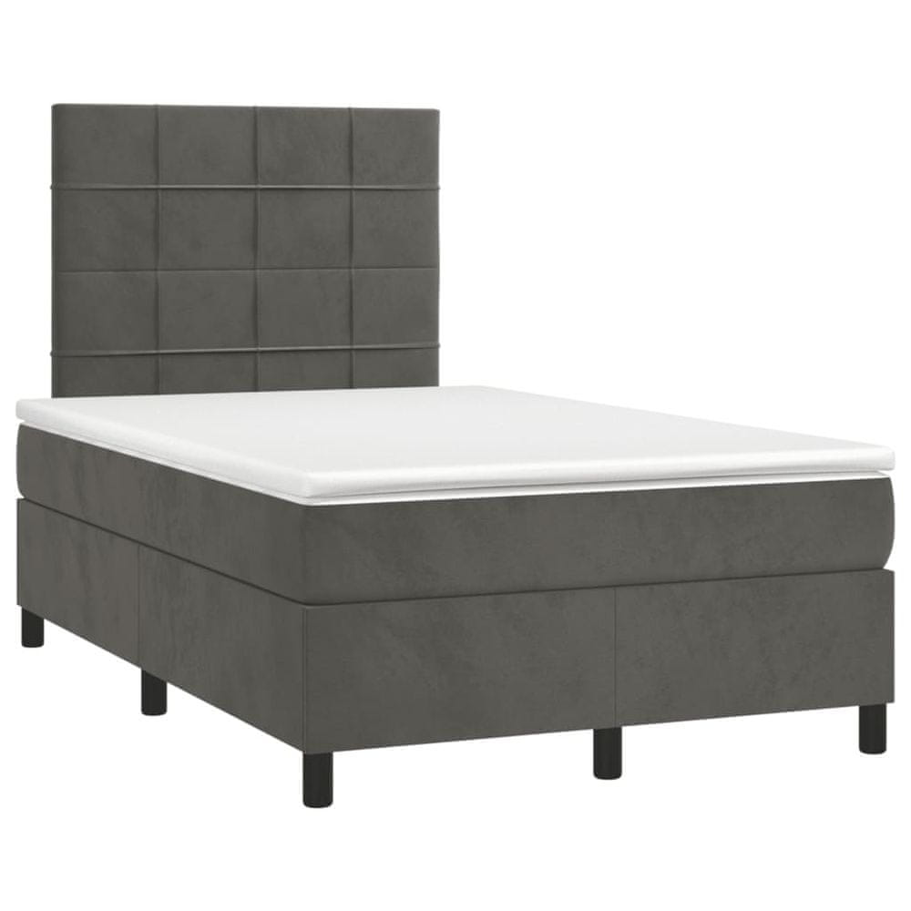 Vidaxl Boxspring posteľ s matracom a LED, tmavosivá 120x190 cm, zamat