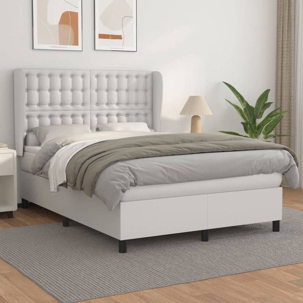 Petromila vidaXL Boxspring posteľ s matracom biela 140x200 cm umelá koža