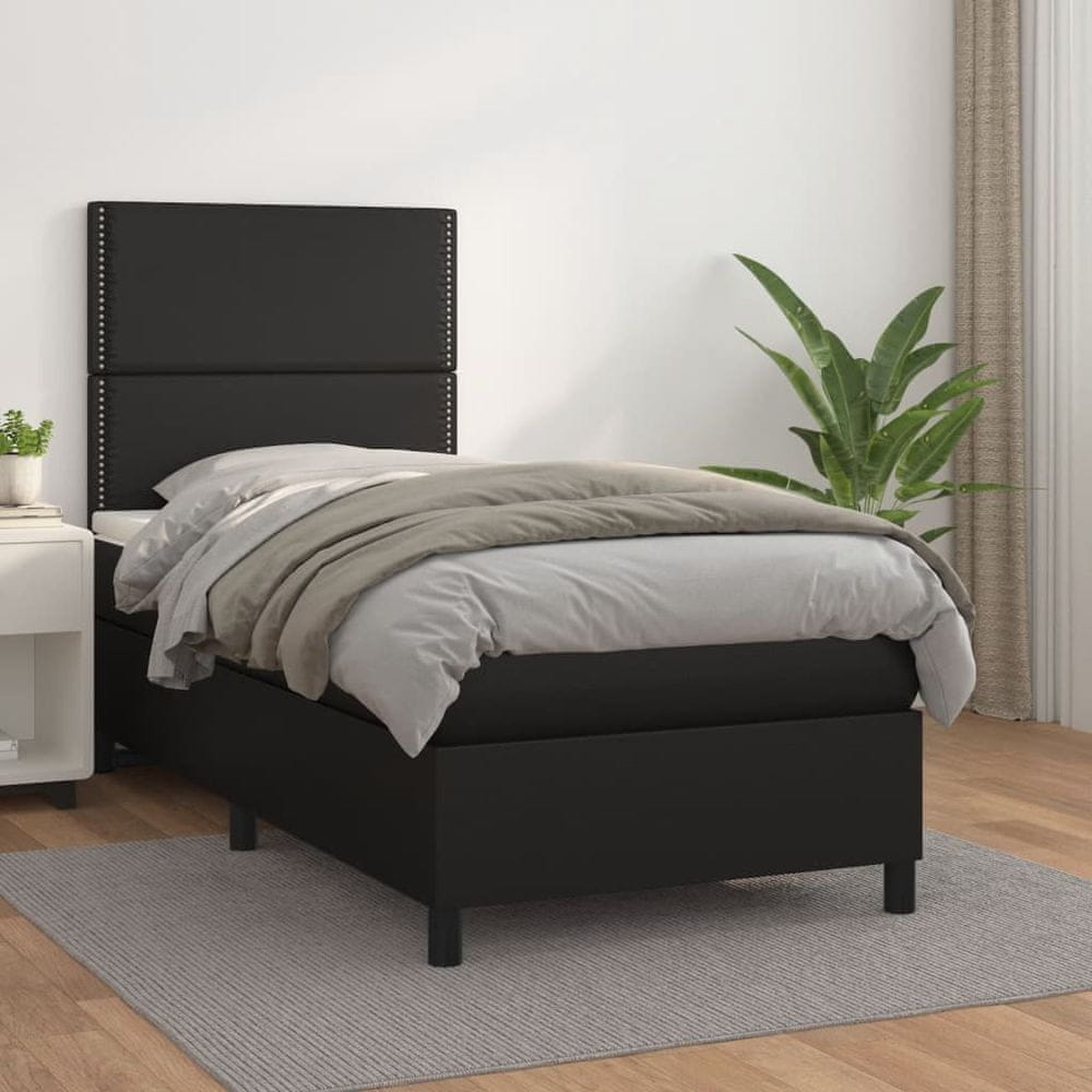 Vidaxl Boxspring posteľ s matracom čierna 100x200 cm umelá koža