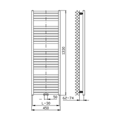 AQUALINE Aqualine, TONDI vykurovacie teleso 450x1330 mm, stredové pripojenie, biela, DT470T