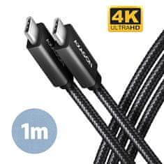 AXAGON BUCM32-CM10AB, SPEED+ kábel USB-C <-> USB-C, 1m, USB 20Gbps, PD 100W 5A, 4K HD, ALU, oplet, čierny