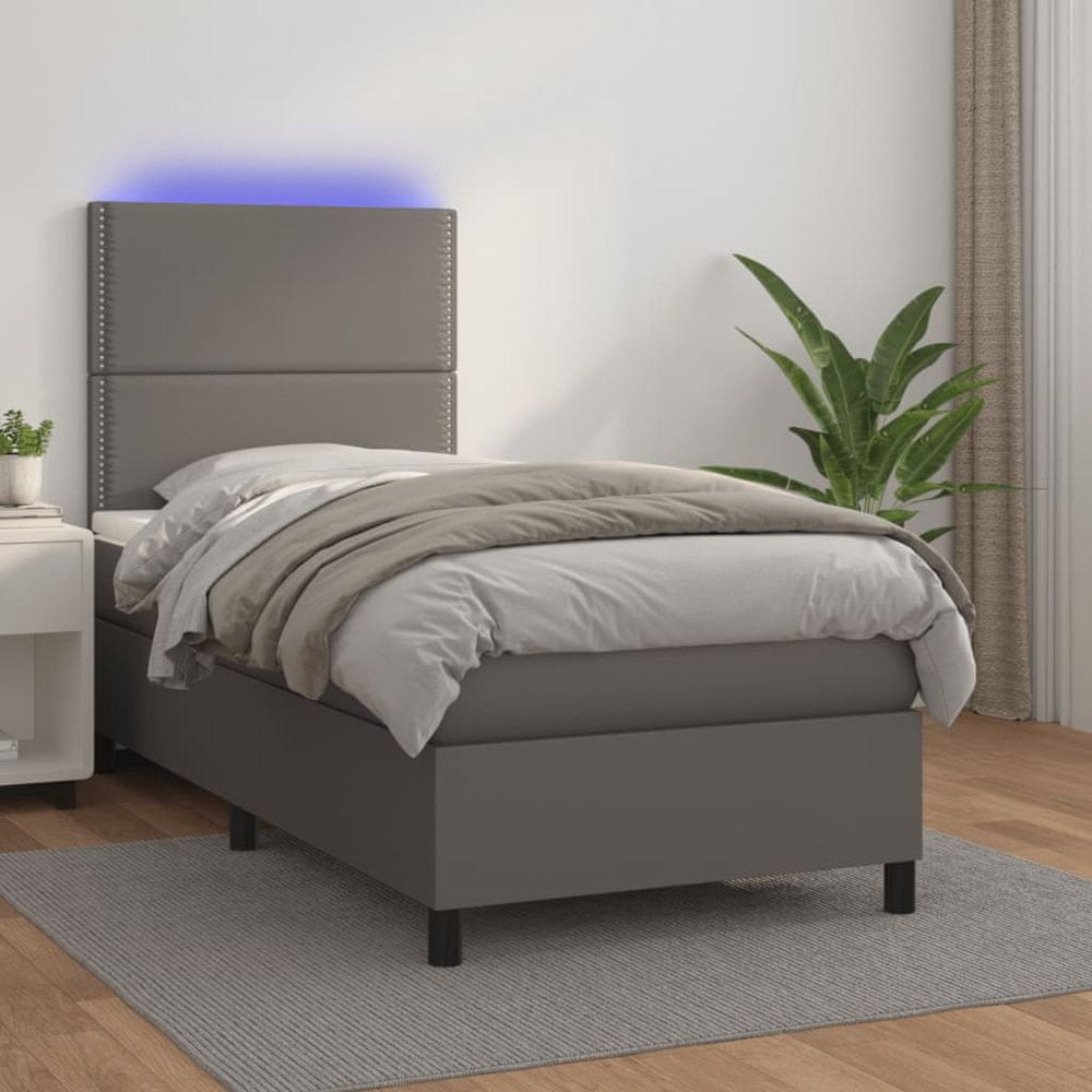 Vidaxl Boxspring posteľ s matracom a LED sivá 100x200 cm umelá koža