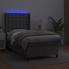 Petromila vidaXL Boxspring posteľ s matracom a LED sivá 90x190 cm umelá koža