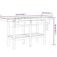 Vidaxl Pracovný stôl so zásuvk. a zverákmi 162x62x83 cm akáciový masív