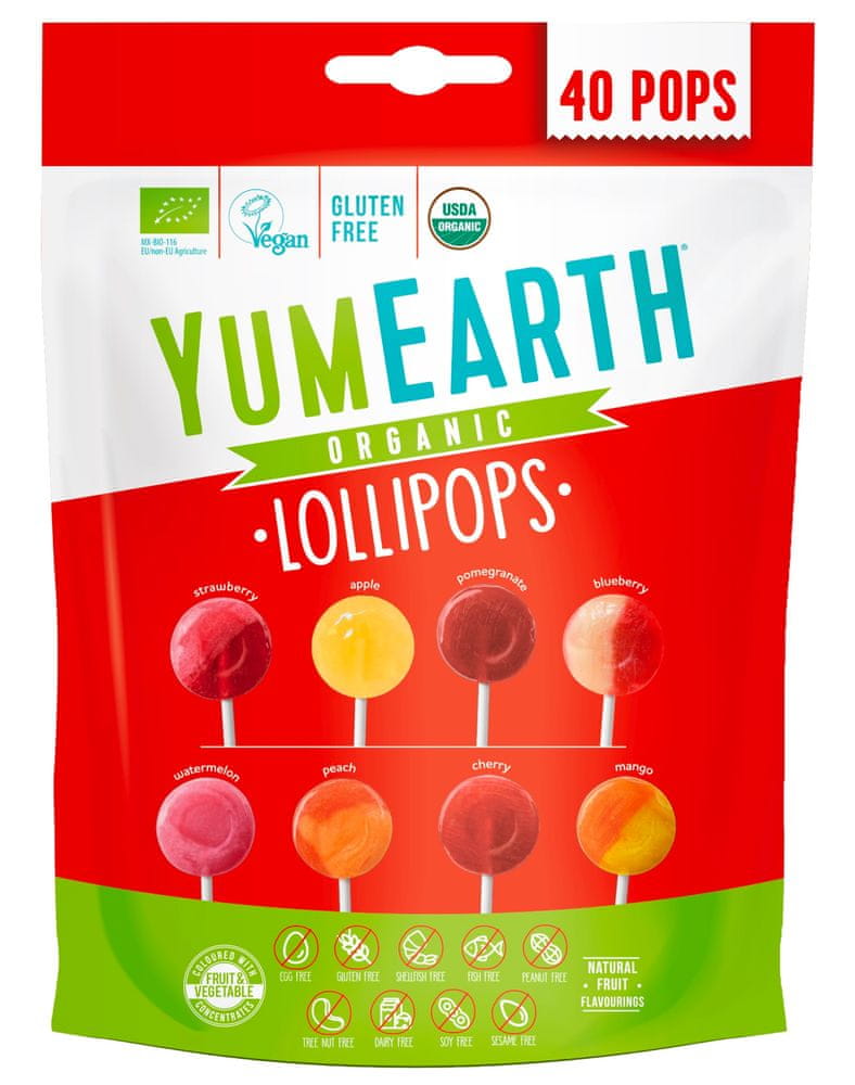 YUMEARTH BIO Ovocné lízanky - Mix 8 príchutí, 40 ks, 241 g