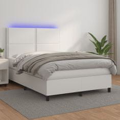 Petromila vidaXL Boxspring posteľ s matracom a LED biela 140x190 cm umelá koža