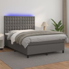 Petromila vidaXL Boxspring posteľ s matracom a LED sivá 140x190 cm umelá koža