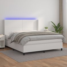 Petromila vidaXL Boxspring posteľ s matracom a LED biela 180x200 cm umelá koža