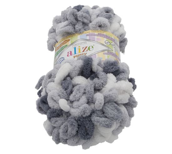 Alize Priadza PUFFY color - 100g / 9 m - biela, šedá