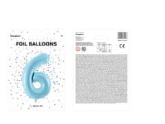 PartyDeco Fóliový balón Číslo 6 svetlomodrý 86cm