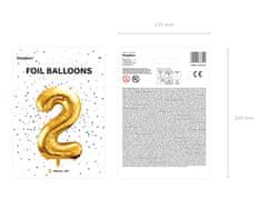 PartyDeco Fóliový balón Číslo 2 zlatý 86cm