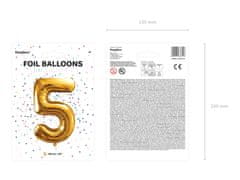 PartyDeco Fóliový balón Číslo 5 zlatý 86cm