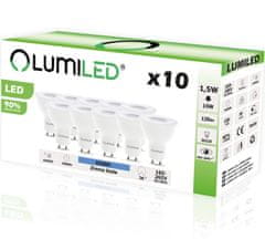 LUMILED 10x LED žiarovka GU10 1,5W = 15W 135lm 6500K Studená biela 36° 