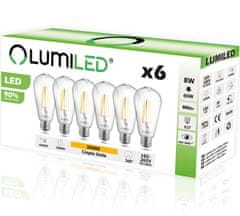 LUMILED 6x LED žiarovka E27 ST64 8W = 65W 880lm 3000K Teplá biela 360°