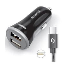 Aligator Adaptér do auta 2xUSB, smart IC, 3, 4A + USB-C kabel - černý