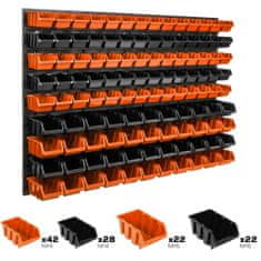 botle Nástenný panel na náradie 115 x 78 cm s 114 ks. Krabic zavesené Oranžové a Čierne Skladovací systém