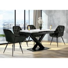 Autronic Moderný jedálenský stôl Jídelní stůl 120+30+30x80 cm, keramická deska bílý mramor, kov, černý matný lak (HT-450M BK)