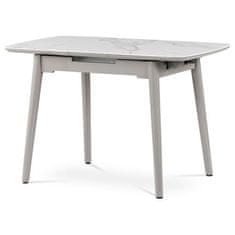 Autronic Moderný jedálenský stôl Jídelní stůl 90+25x70 cm, keramická deska bílý mramor, masiv, šedý vysoký lesk (HT-400M WT)