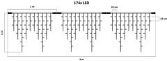 DecoLED LED svetelné kvaple - 3 x 0,9 m, teple biela, 174 diód