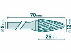 Extol Industrial Fréza karbidová konvexná, pologuľaté čelo, Ø12mm, EXTOL INDUSTRIAL