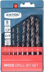 Extol Premium Vrtáky do dreva, sada 8ks, Ø3-10mm, CrV, CrV, EXTOL PREMIUM