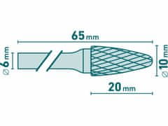 Extol Industrial Fréza karbidová konvexná, pologuľaté čelo, Ø10mm, EXTOL INDUSTRIAL