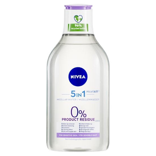 Nivea MicellAir 5v1 Upokojujúca micelárna voda bez parfumu pre citlivú pleť, 400 ml