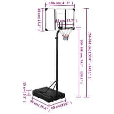 Vidaxl Basketbalový stojan priehľadný 256-361 cm polykarbonát
