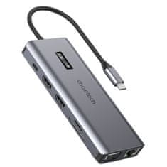 shumee Multifunkčný HUB adaptér s displejom USB-C USB-A VGA AUX SD TF 12v1 šedý