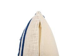 Beliani Bavlnený vankúš abstraktný vzor 45 x 45 cm béžová a modrá PLEIONE