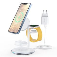 shumee Nabíjačka nabíjacej stanice Apple T585-F 3v1 iPhone 12/13 AirPods Pro Watch – biela