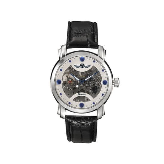 Daklos Luxusné biele hodinky WINNER s priehľadným strojčekom s modrými detailmi - automatické
