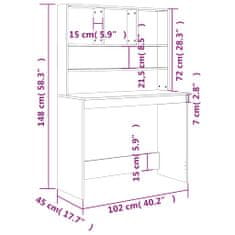 Vidaxl Stolík s policami betónový 102x45x148 cm spracované drevo