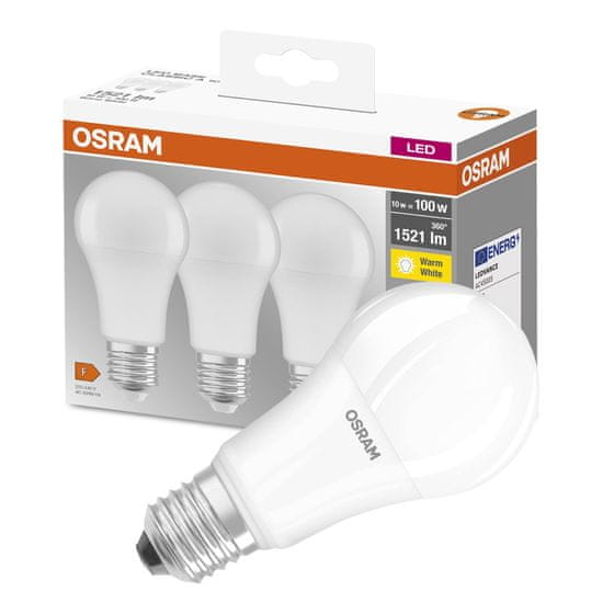 Osram 3x LED žiarovka E27 A60 13W = 100W 1521lm 2700K Teplá biela 360°