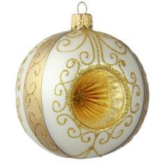 Decor By Glassor  Vianočná guľa bielo-zlatá pichaná (Veľkosť: 10)