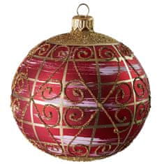Decor By Glassor Vianočná banka červená so zlatým dekorom (Veľkosť: 6)