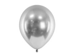 PartyDeco Saténové balóny strieborné 30cm 50ks