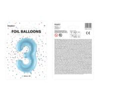 PartyDeco Fóliový balón Číslo 3 svetlomodrý 86cm