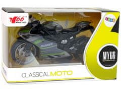 Lean-toys Športové motocykle Šedé zelené pásy 1:12 Pull-Back Drive Sound Lights