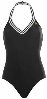 Adidas - 3 Stripe Halterneck Swimsuit Ladies - Blk/Wht/MTGold - M