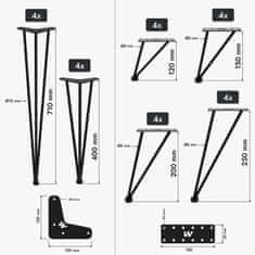 MetaloPro 4x Stolové nohy roxor, Stolové podnože z betonárskej ocele, Stolové nohy Hairpin čierne, 71 cm