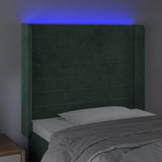 Vidaxl Čelo postele s LED tmavozelené 103x16x118/128 cm zamat