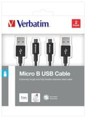 VERBATIM Micro USB kábel 100cm + 100cm, SYNC + CHARGE čierny