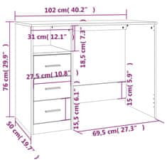 Vidaxl Stolík so zásuvkami biely 102x50x76 cm spracované drevo