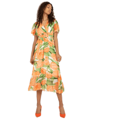 ITALY MODA Dámske šaty v midi dĺžke s potlačou DUA oranžovej a zelenej farby DHJ-SK-15967.54P_386785 Univerzálne