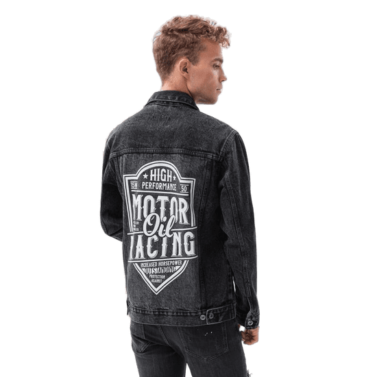 OMBRE Pánska bunda jeansová XAVI čierna/biela MDN23931 S