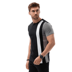OMBRE Pánska košeľa s vertikálnymi kontrastnými prvkami čierna MDN125951 XXL