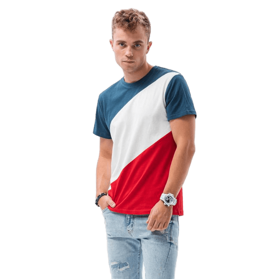OMBRE Pánske tričko XEA tmavo modrá/červená MDN119906 S